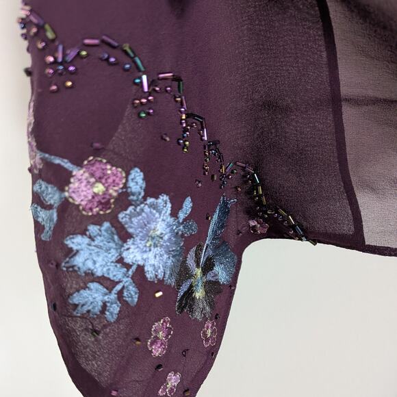 Vintage Papell Silk Midi Dress Cocktail Gown 6 Purple Y2K Fairy Floral Bead Slip - Picture 13 of 15